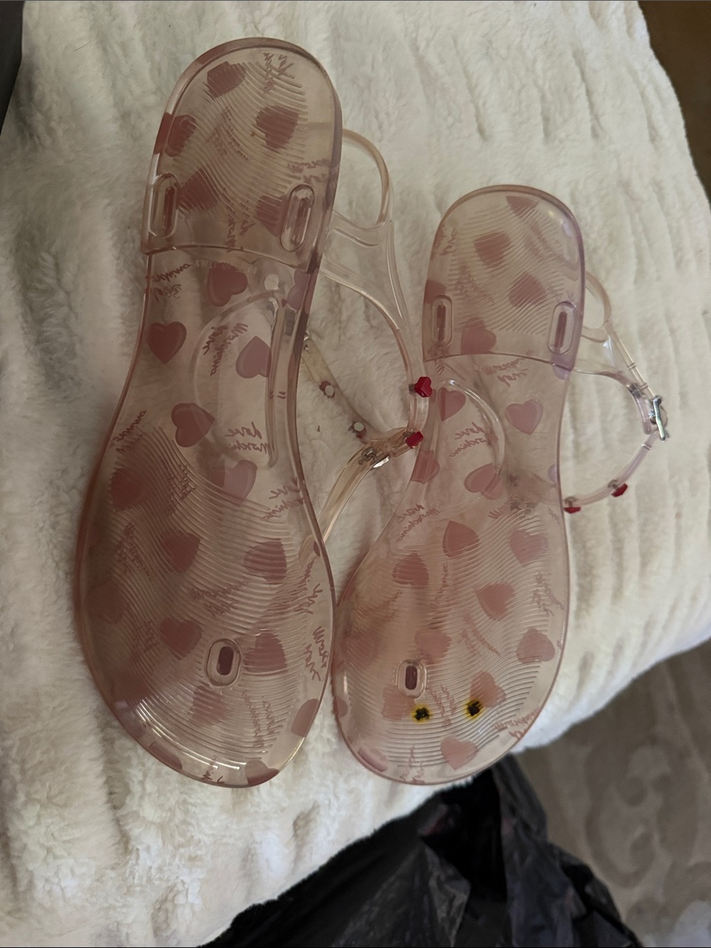 Moschino Clear Jelly Sandals with Red Heart Embellishments - Picture 3 of 4